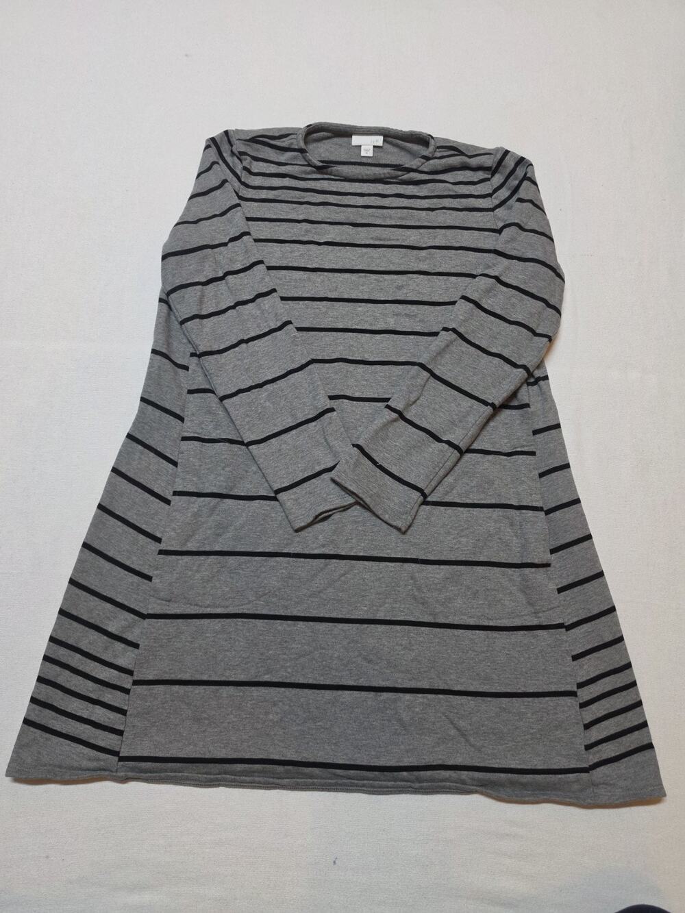 J Jill Women’s Tunic Top Size M Gray Black Striped Long Sleeve A-Line